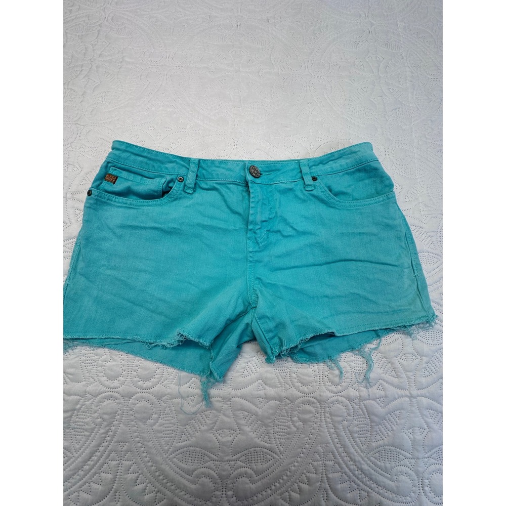 Dear John Jovrie Turquoise Blue Frayed Hem Denim Shorts Size 31